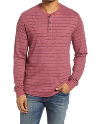 Hot Pink Horizontal Striped Long Sleeve Henley Shirt