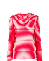 Hot Pink Horizontal Striped Long Sleeve T-shirt