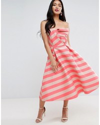 Hot Pink Horizontal Striped Midi Dress