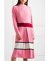 Marni Pleated Color Block Crepe Midi Dress