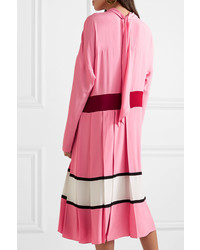 Marni Pleated Color Block Crepe Midi Dress