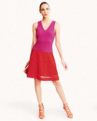 M Missoni Sleeveless Colorblock Rib Stitched Dress Redpink