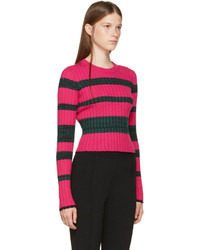 Proenza Schouler Pink And Green Striped Crewneck Pullover