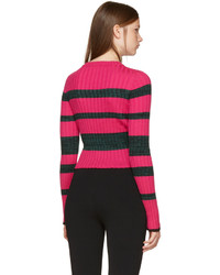 Proenza Schouler Pink And Green Striped Crewneck Pullover
