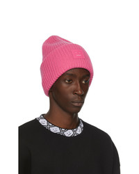 Acne Studios Pink Rib Knit Patch Beanie