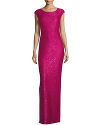 St. John Collection Hansh Sequined Knit Cap Sleeve Gown Scarlet