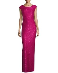 St. John Collection Hansh Sequined Knit Cap Sleeve Gown Scarlet