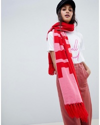 Miss Selfridge Knitted Slogan Scarf In Pink Red