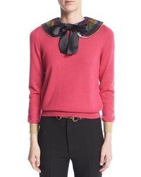 Gucci Cashmere Silk Knit Top With Detachable Collar Pink