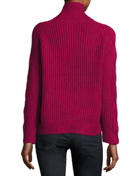 1 STATE 1state Cable Knit Turtleneck Sweater Dark Pink