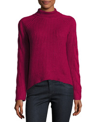 1 STATE 1state Cable Knit Turtleneck Sweater Dark Pink