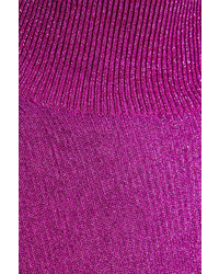 Thierry Mugler Mugler Metallic Ribbed Stretch Knit Turtleneck Sweater Fuchsia