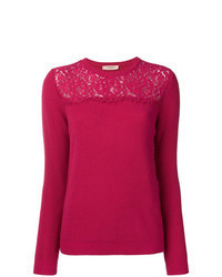 Hot Pink Lace Crew-neck Sweater