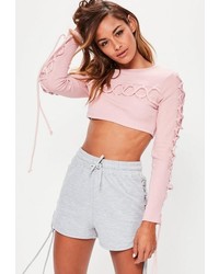 Missguided Pink Lace Up Detail Crop Top
