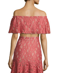 Alexis Taza Off The Shoulder Lace Crop Top Pink