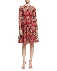 Valentino Lotus Guipure Lace Long Sleeve Dress Pink