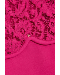 Valentino Rockstud Lace And Crepe Mini Dress Fuchsia