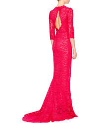 Dolce & Gabbana 34 Sleeve Fitted Lace Gown Shocking Pink