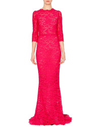 Dolce & Gabbana 34 Sleeve Fitted Lace Gown Shocking Pink