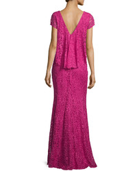 Theia Cap Sleeve Popover Lace Gown Passion Fruit
