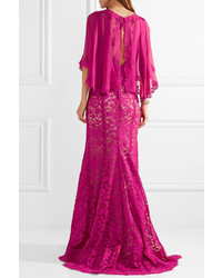 Dolce & Gabbana Cape Effect Chiffon And Corded Lace Gown