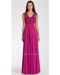 JS Boutique Draped Lace Overlay Evening Gown