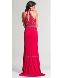 Dave and Johnny Halter Lace Keyhole Back Prom Dress