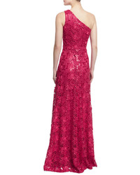 David Meister One Shoulder Lace A Line Gown