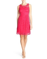 Hot Pink Lace Fit and Flare Dress
