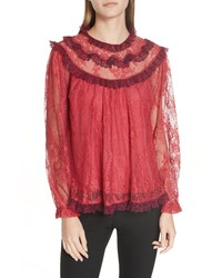 Hot Pink Lace Long Sleeve Blouse