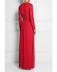 ALICE by Temperley Macey Lace Paneled Pleated Crepe Maxi Dress