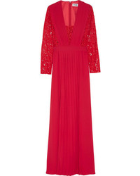 ALICE by Temperley Macey Lace Paneled Pleated Crepe Maxi Dress