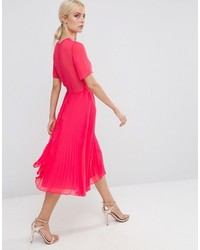 Asos Lace And Pleat Skater Midi Dress