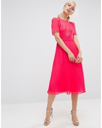 Asos Lace And Pleat Skater Midi Dress