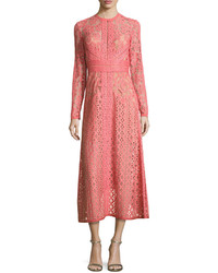 Elie Saab Lace Long Sleeve Midi Dress Tea Rose