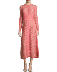 Elie Saab Lace Long Sleeve Midi Dress Tea Rose