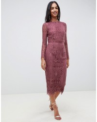 ASOS DESIGN Lace Long Sleeve Midi Pencil Dress