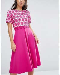 Asos Overlay Lace Midi Dress With Scuba Skirt