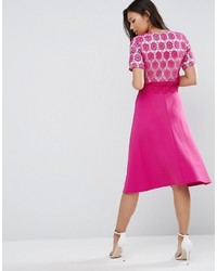 Asos Overlay Lace Midi Dress With Scuba Skirt
