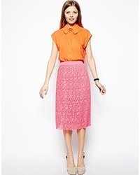 Asos Midi Skirt In Pleated Lace