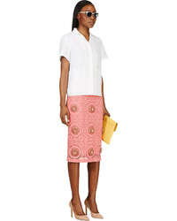 Burberry Prorsum Pink Lace Overlay Embellished Pencil Skirt
