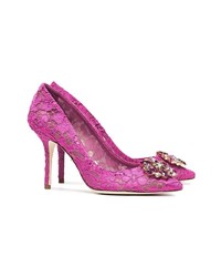 Dolce & Gabbana Pink Belucci 90 Lace Pumps With Crystals