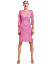 Sue Wong Diagonal Embroidered Dress In Fuchsia