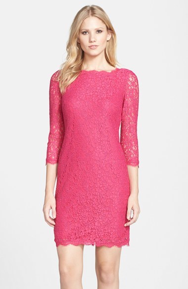 pink lace sheath dress