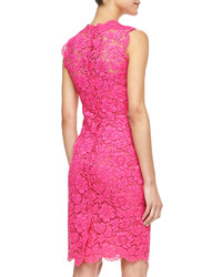 Valentino Sleeveless Lace Sheath Dress Pink