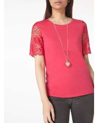 Dorothy Perkins Raspberry Lace Sleeve T Shirt