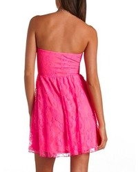 Charlotte Russe Strapless Neon Lace Skater Dress