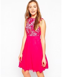 Little Mistress Fit And Flare Dress With Lace Top