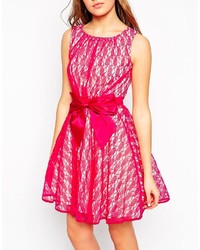 Little Mistress Lace Skater Dress With Tie Waist