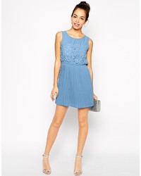 Asos Petite Skater Dress With Pleated Skirt And Lace Top